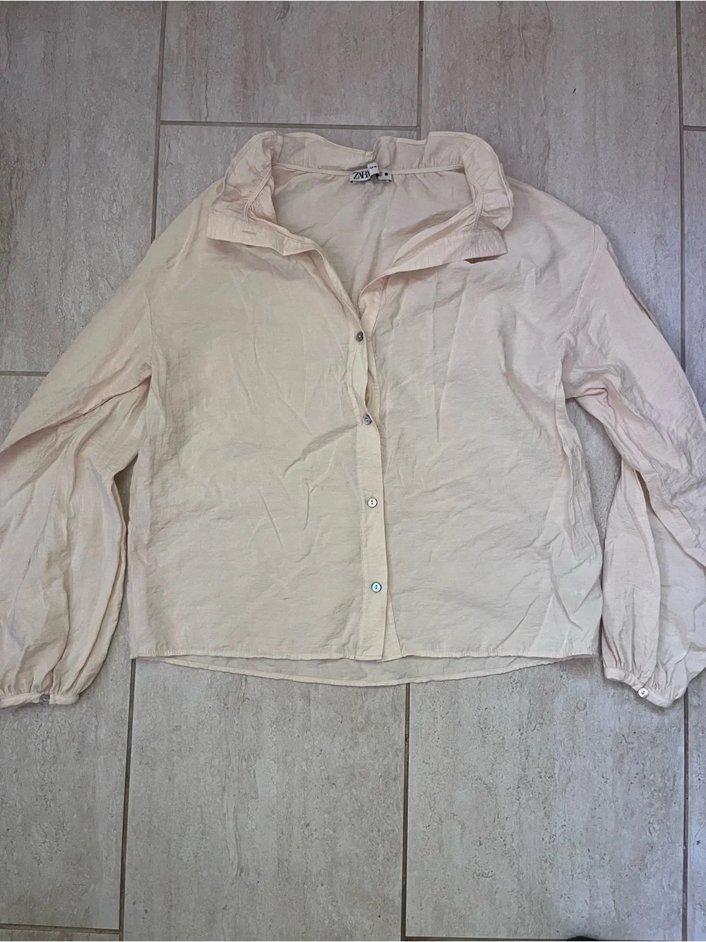 Zara Cream Romantic Blouse Button Front Puff Sleeve Cottagecore XS